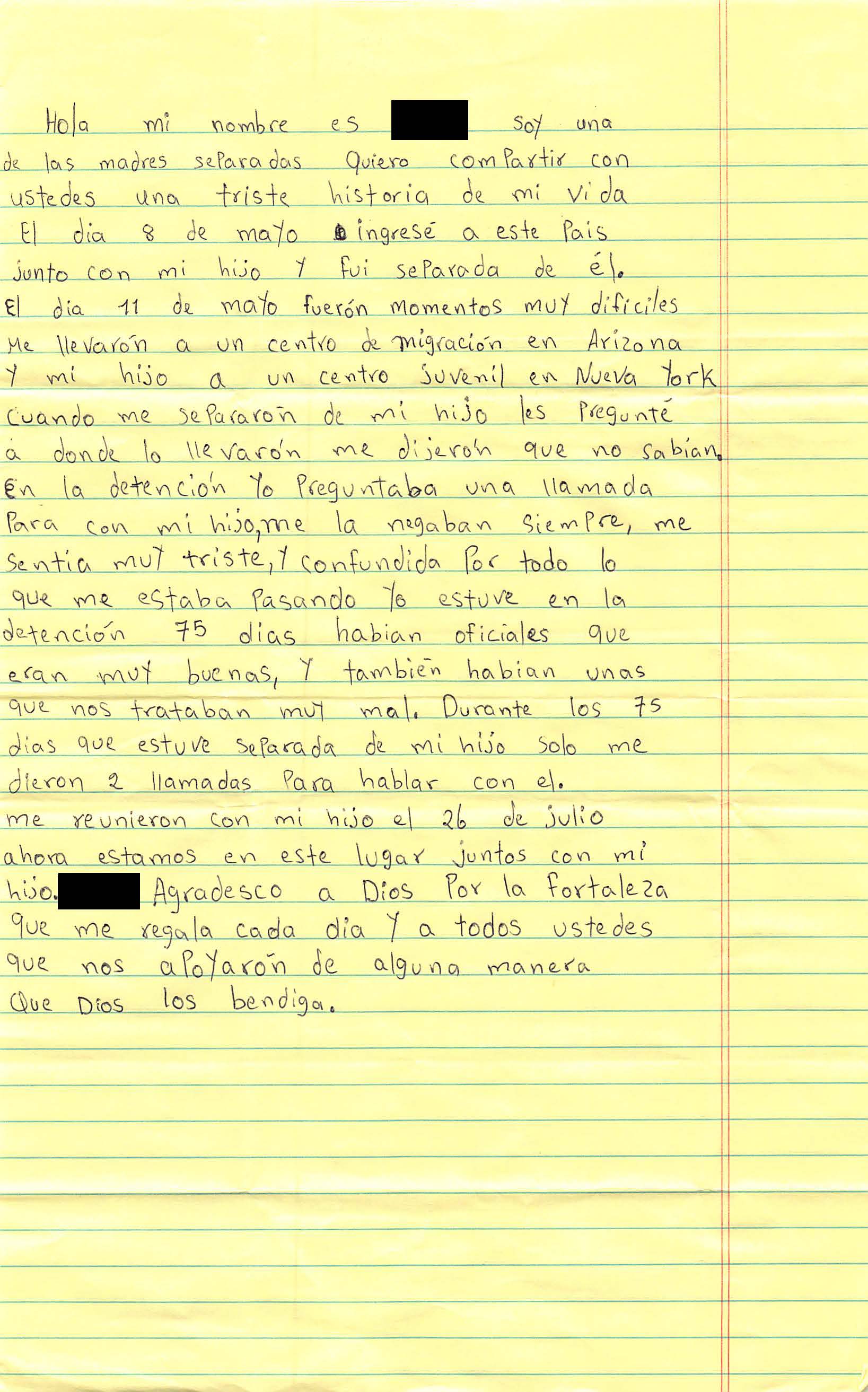 Rosa's Handwritten Letter